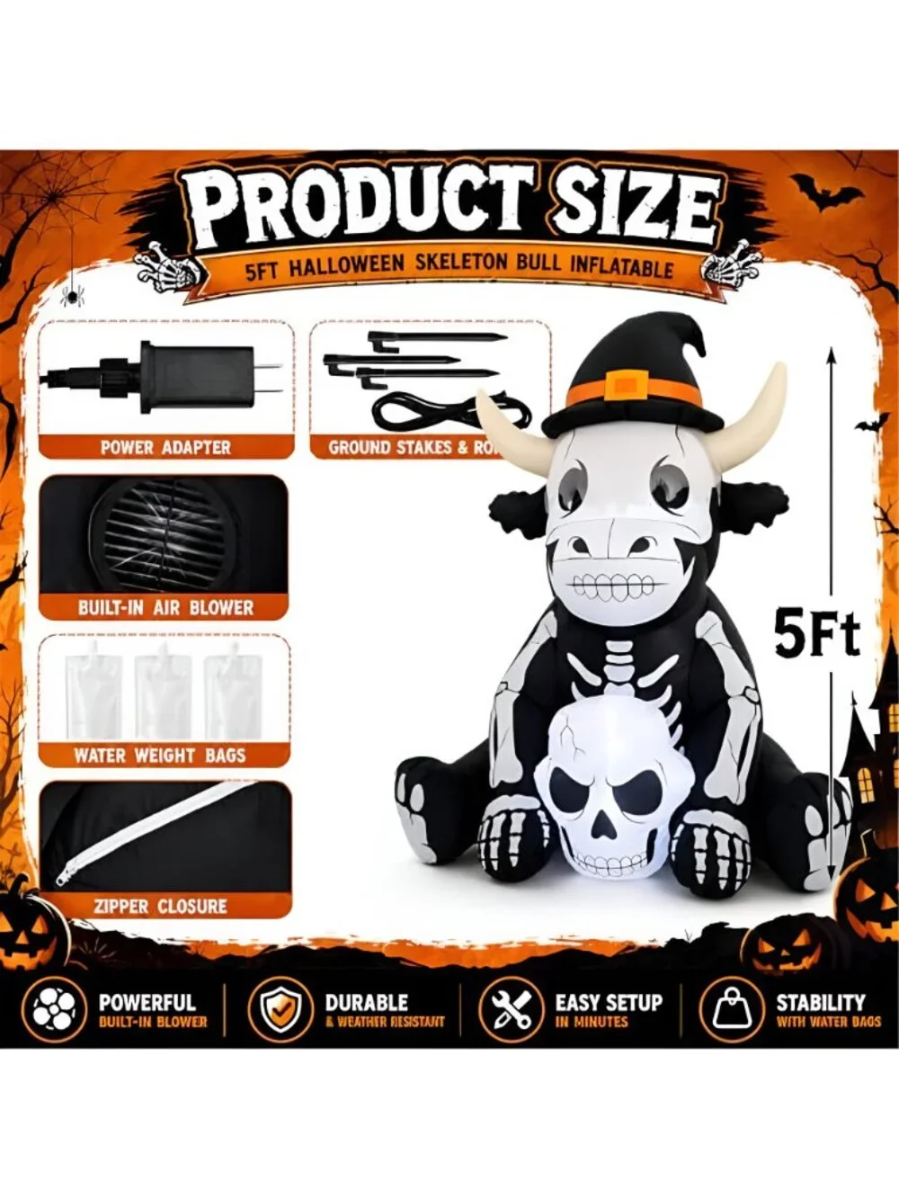 5 FT Halloween Inflatables Outdoor Highland Cow Light up Decor